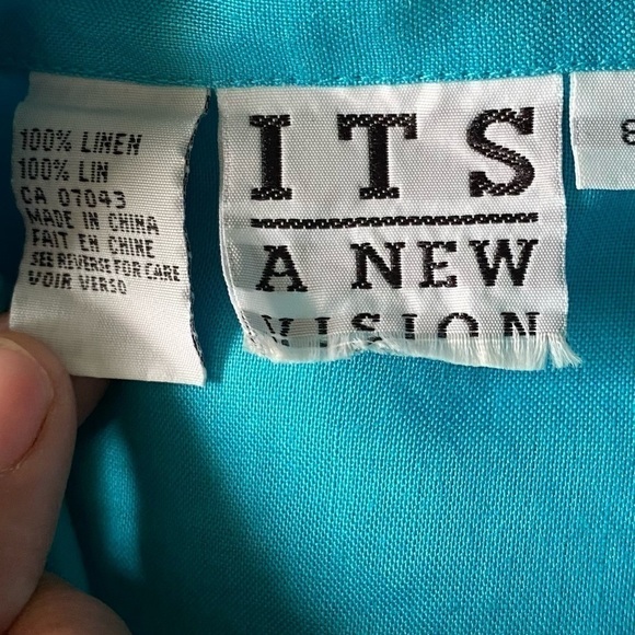 VINTAGE Bright Blue linen sleeveless blouse - Picture 3 of 6